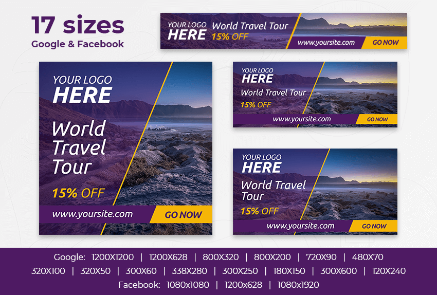 World Travel Tour – Free PSD Ads Templates for Google and Facebook preview image